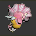 3D Anime Character With Blonde Hair White Hair Accessory Pink Dress And Pink Shoes