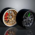 Motorcycle Wheels With Gold Black Alloy Rims And Red Green LED Lights