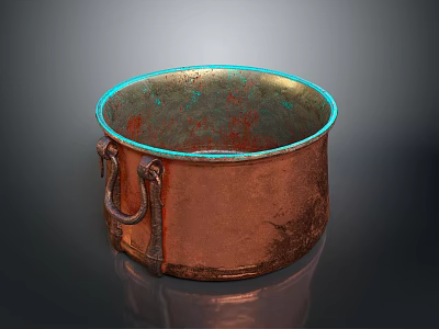 Rustic Copper Container With Turquoise Rim And Metal Handles For Daily Use 3d model