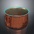 Rustic Copper Container With Turquoise Rim And Metal Handles For Daily Use