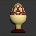 Intricately Decorated Red And Gold Egg With Floral Patterns On Ornate Stand