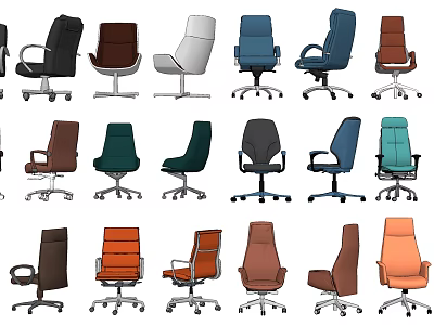 Modern Office Chairs With Various Ergonomic Designs And Swivel Bases In Different Colors 3d model