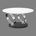Modern Round Coffee Table With White Marble Tabletop Silver Metal Ring Legs And Black Base