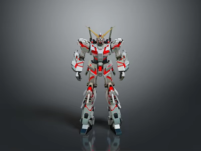 Game and Movie Character Mech Style Robot with Red White Color Scheme and Gold Accents 3d model