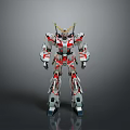 Game and Movie Character Mech Style Robot with Red White Color Scheme and Gold Accents