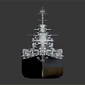Detailed 3D Battleship Model With Hull Upper Deck Turret Guns And Antennas