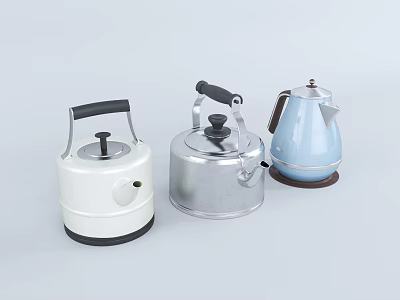 Modern Electric Kettles in White Silver Light Blue with Stylish Designs for Daily Home Use 3d model