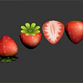 Fresh Strawberries With Green Leaves Whole And Sliced On Black Surface With Reflections
