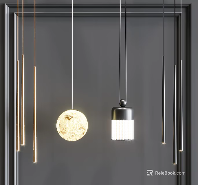 Contemporary Pendant Lighting Fixtures Featuring Spherical And Cylindrical Designs With Warm Illumination For Modern Interior 3d model 