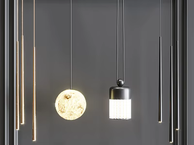 Contemporary Pendant Lighting Fixtures Featuring Spherical And Cylindrical Designs With Warm Illumination For Modern Interior 3d model