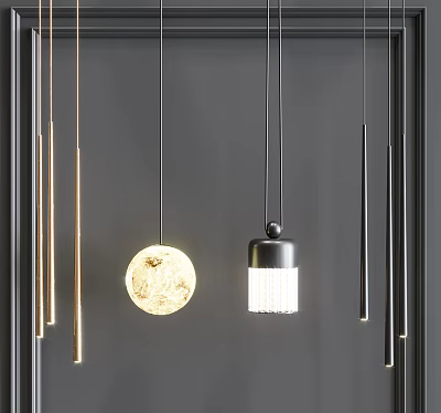 Contemporary Pendant Lighting Fixtures Featuring Spherical And Cylindrical Designs With Warm Illumination For Modern Interior 3d model