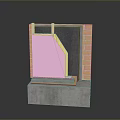 Brick Wall With Pink Panel And Gray Material On Concrete Base In Scenic Landscape