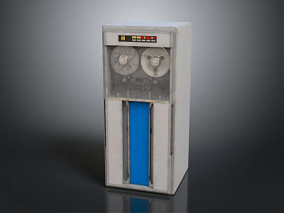 Modern Water Dispenser With Dual Circular Taps Blue Front Panel And Gray Body 3d model