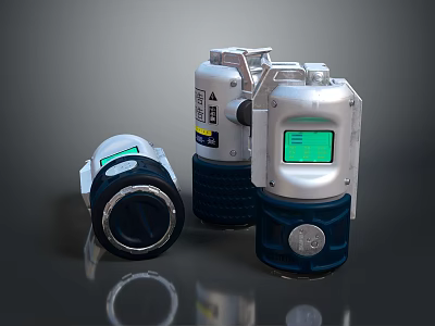 Modern Weapon Control Devices Featuring Silver Blue Design Digital Display And Adjustment Knobs 3d model