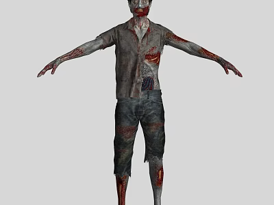 Gory Zombie Character With Tattered Clothes Blood Stains And Open Arms Posture 3d model