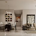Modern Dining and Living Room Interior Design With Sofa Dining Table And Pendant Lights