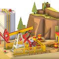 Cartoon Style Oil Mining Scene Featuring Pumpjack Oil Tank Small Building Layered Ground Underground Trees