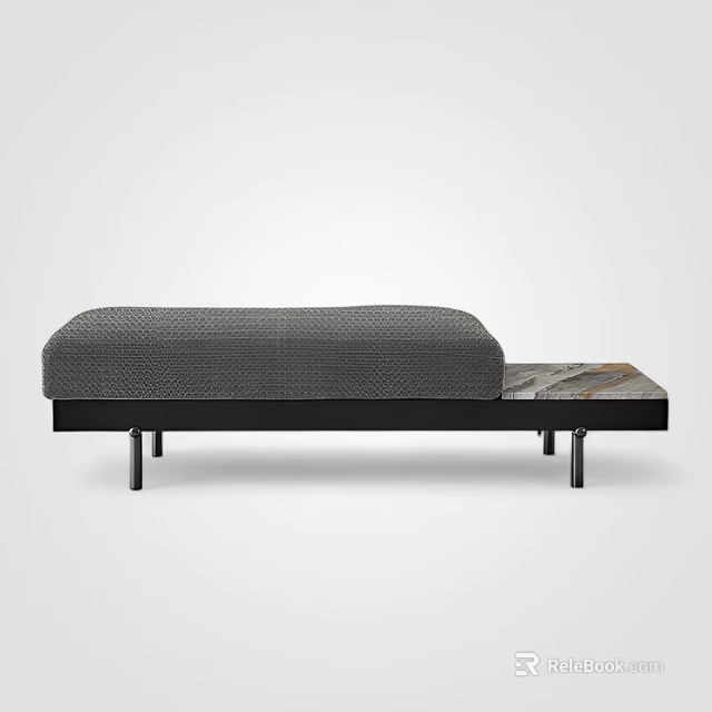 Modern Bed Bench With Black Frame Gray Padded Cushion And Marble Top 3d model 
