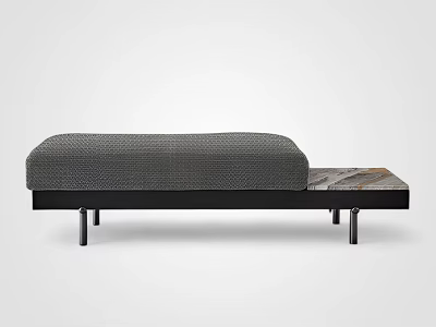 Modern Bed Bench With Black Frame Gray Padded Cushion And Marble Top 3d model