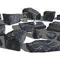 Natural Black Marble Stones And Wooden Lantern Tools For Outdoor Decoration