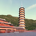 Ancient Chinese Architectural Complex With Traditional Pagoda Historic Buildings And Green Hills In Aerial View