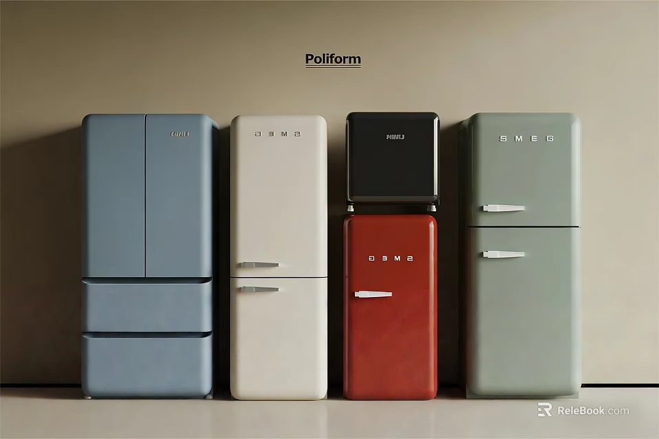 Pollform Stylish Retro Fridge Freezers Collection In Various Color Options For Kitchen 3d model 