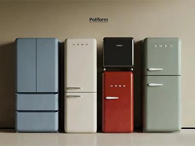Pollform Stylish Retro Fridge Freezers Collection In Various Color Options For Kitchen 3d model