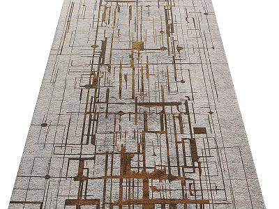 Modern Square Rug Featuring Geometric Line Design In Neutral Gray And Gold Tones 3d model