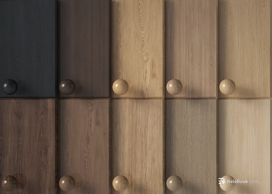 Wooden Wall Panels With Various Colors And Knobs 3d model 