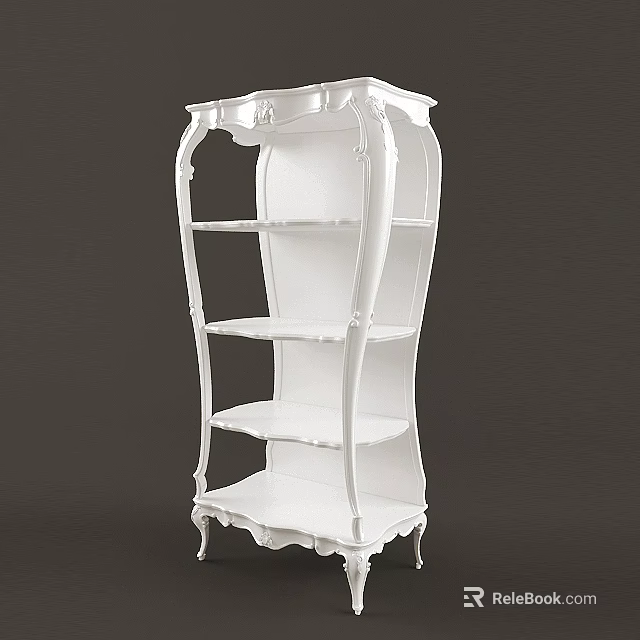 White Ornate Display Shelf With Multiple Decorative Shelves For Showcasing Items 3d model 