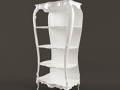 White Ornate Display Shelf With Multiple Decorative Shelves For Showcasing Items 3d model