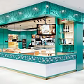 Teal Restaurant Interior With Open Design Counter Seats And Decorative Elements 3d model