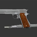 Detailed Shiny Silver Pistol With Wooden Grips And Disassembled Metal Parts