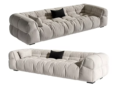 Beige Multi Seater Sofa with Tufted Design and Black Cushions for Modern Living Room 3d model