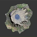 Wood Stone Tree Stump Decorative Piece With Blue Circular Top And Green Mossy Base