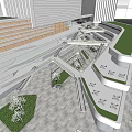 Modern Commercial Complex With Interconnected Walkways Green Roof And Plaza Area