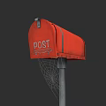 Red Mailbox With POST Lettering And Spider Web On Metal Pole
