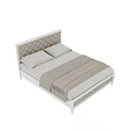 Elegant White Double Bed With Tufted Headboard And Linen Bedding 3d model