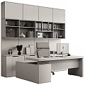 Modern Minimalist Study Room Desk And Chair Set With Bookshelf Laptop And Table Lamp