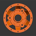 Orange Circular Industrial Mechanical Component with Spokes Central Hole and Perforated Rim