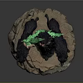 Witch Statue In Black Robe Holding Staff With Green Smoke Two Black Wolves Rock Base
