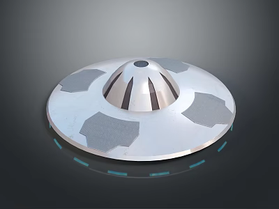 Silver Flying Saucer With Dome Shaped Top Gray Panels And Blue Glowing Lines 3d model