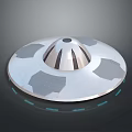 Silver Flying Saucer With Dome Shaped Top Gray Panels And Blue Glowing Lines