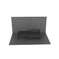Modern Bar Counter Design With Gray Top Black Frame And Wooden Cabinets