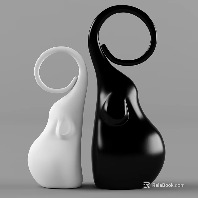 Modern Black and White Abstract Curved Decorative Ornament Set for Home Interior Decor 3d model 