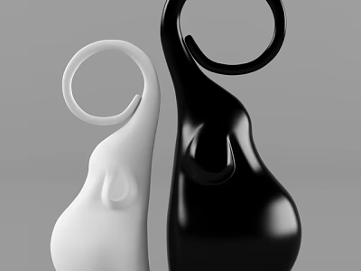 Modern Black and White Abstract Curved Decorative Ornament Set for Home Interior Decor 3d model