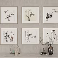 Six Framed Bamboo Plant Paintings Hanging On Gray Wall For Home Decor