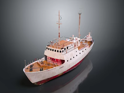 Vintage White Hull Ship With Red Bottom Upper Deck And Masts On Reflective Surface 3d model