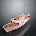 Vintage White Hull Ship With Red Bottom Upper Deck And Masts On Reflective Surface 3d model