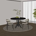 Modern Round Dining Table And Chair Set With Patterned Upholstery Vase Fruit Bowl